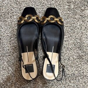 Dolce Vita Black Flats with Gold Accents